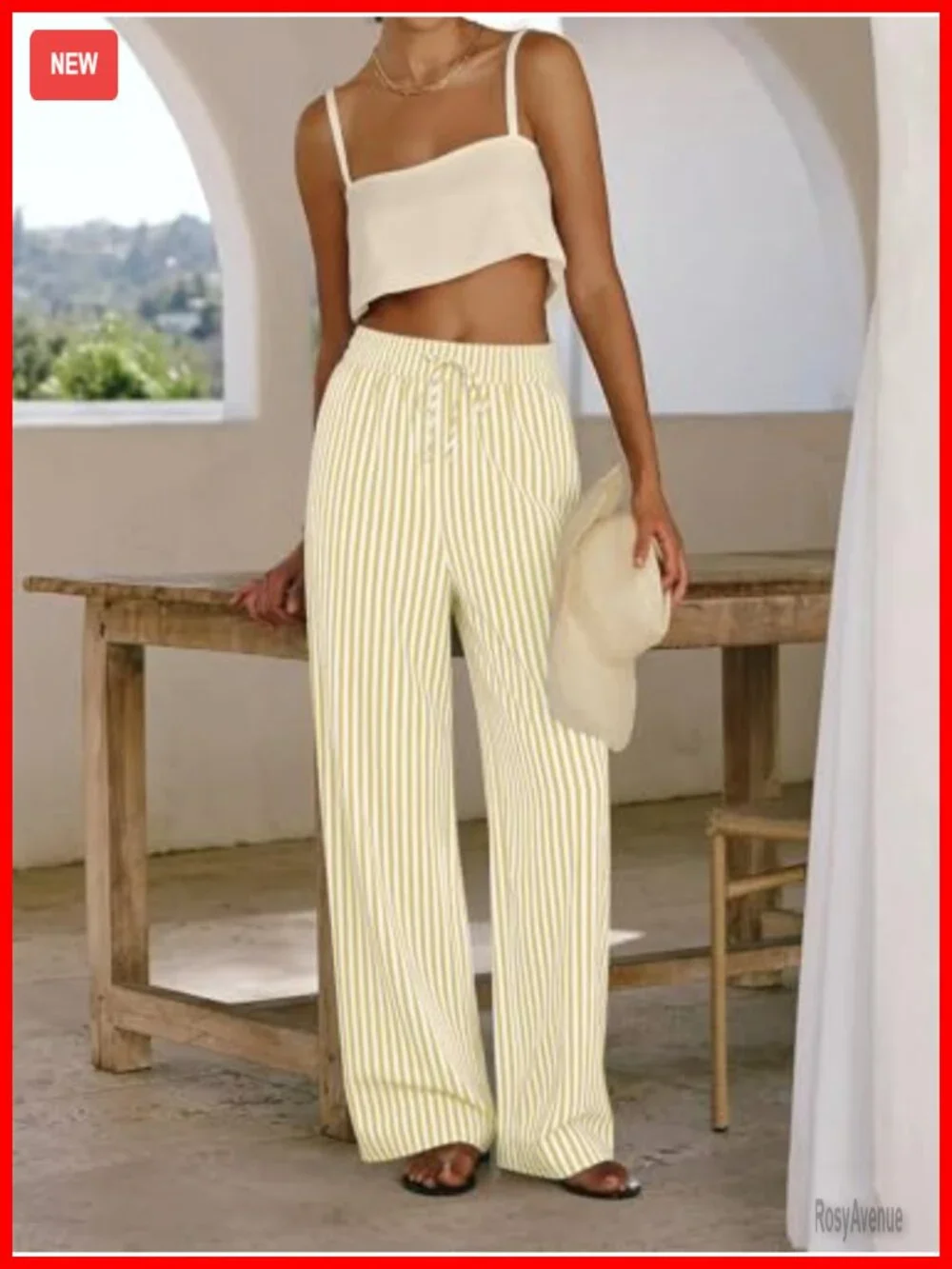 Striped Gingham Pajama Pants Wide Leg Cotton Lounge Bottoms with Pockets